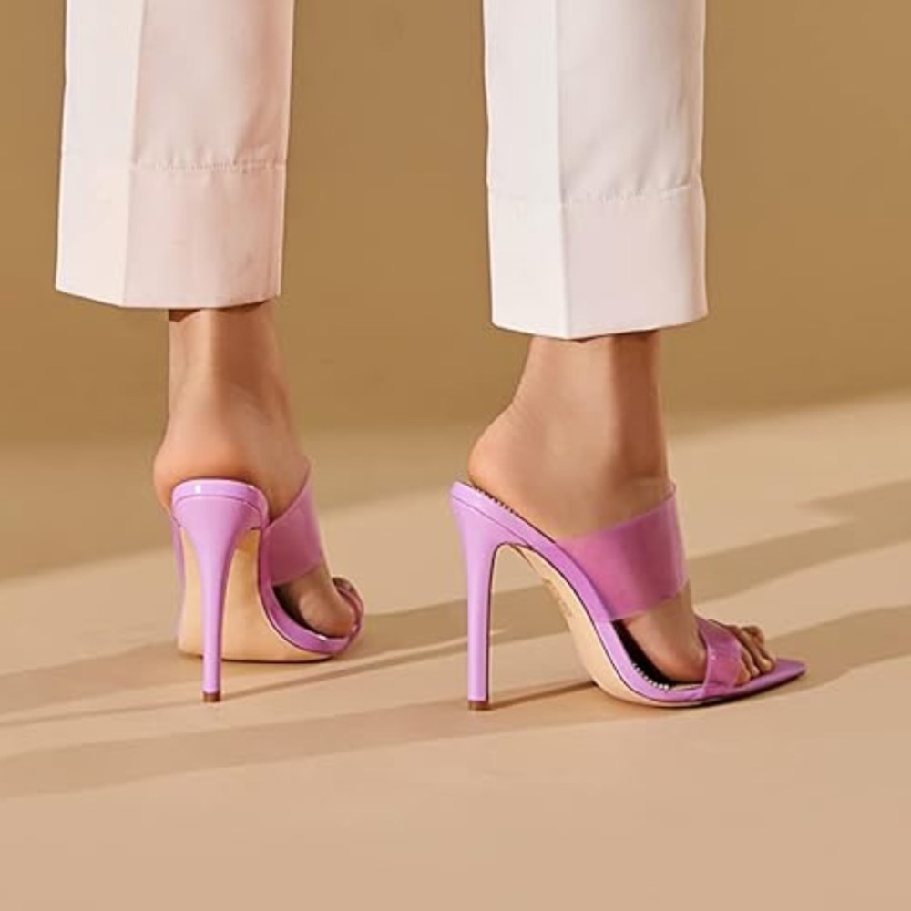 Pink clear pointed toe sandal heels